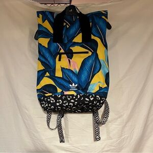 Adidas Blue and Yellow Tropical Print Backpack